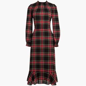 NEW! J. Crew Ruffle Peasant Dress in Black Tartan Plaid
